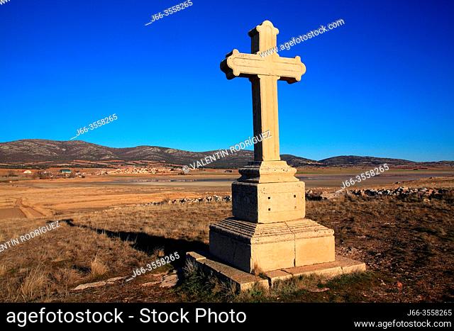 Cross in the hermitage of the Virgen del Buen Recuerdo. Wildlife reserve of Gallocanta. Zaragoza province. Spain
