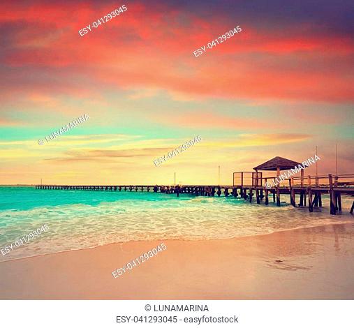 Cancun Caracol beach sunset in Mexico at Hotel zone hotelera