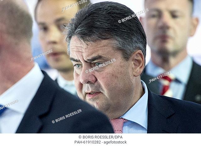 German Minister for Economy Sigmar Gabriel (SPD) visits the International Motor Show IAA in Frankfurt, Germany, 23 September 2015 where he answered questions...