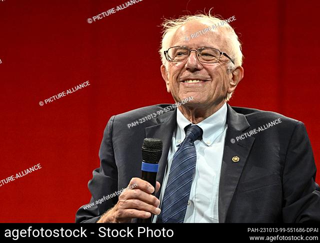 12 October 2023, Berlin: U.S. politician Bernie Sanders at the launch of his book ""It's Okay to Be Angry at Capitalism"" at the House of World Cultures Photo:...