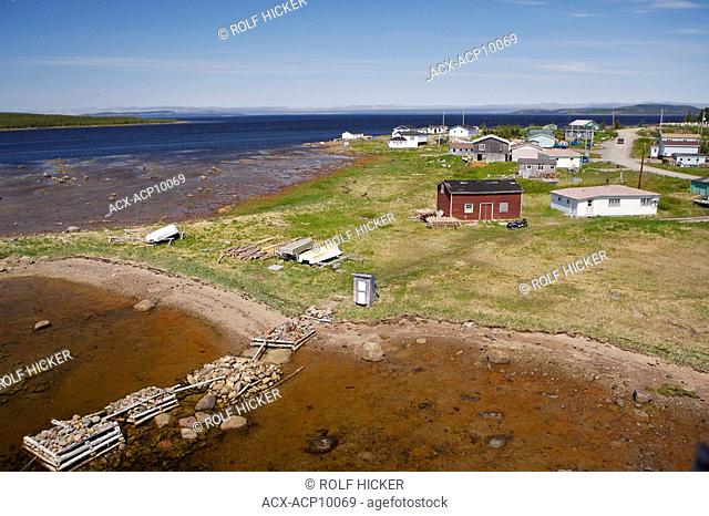 Aerial view of the town of Cartwright in Sandwich Bay, Southern Labrador, Newfoundland & Labrador, Canada