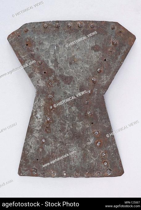 Brigandine Plate. Date: 1400-1450; Culture: Italian; Medium: Metal, tinning; Dimensions: H. 9 1/4 in. (23.5 cm); W. 7 7/16 in. (18.9 cm); Wt. 1 lb. 1