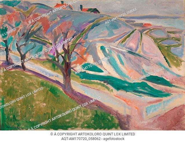 Landscape, KragerÃ¸, 1912, Oil on canvas, 28 1/2 x 39 1/2 in. (72.4 x 100.3 cm), Paintings, Edvard Munch (Norwegian, LÃ¸ten 1863â€“1944 Ekely)