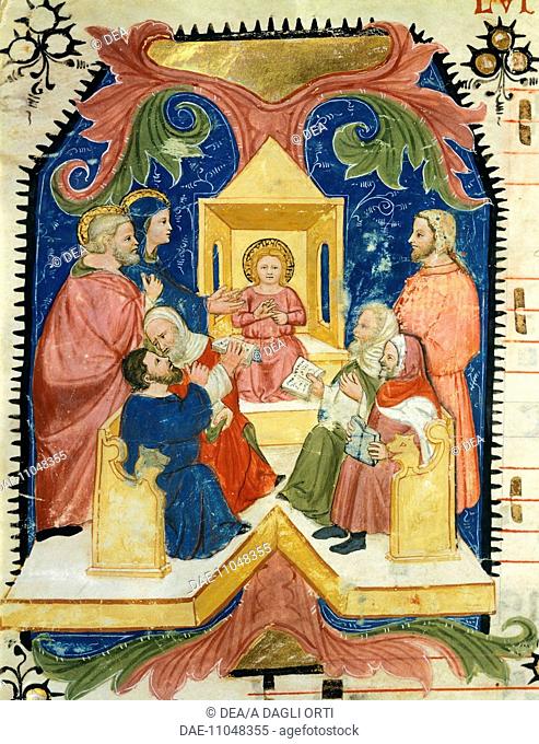Jesus among the doctors in the temple, miniature by Turone (active ca 1360), Italy 14th Century.  Verona, Biblioteca Capitolare