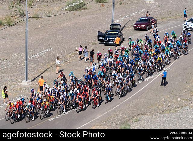 Illustration picture of the pack of riders during stage 6 of the Vuelta a San Juan cycling tour, with start and finish at the Velodromo Vicente Alejo Chancay...