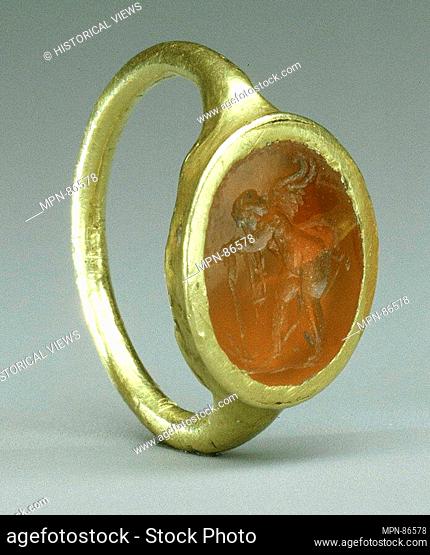 Gold ring with carnelian intaglio: Eros with flaming torch. Period: Early Imperial; Date: late 1st century B.C.-1st century A