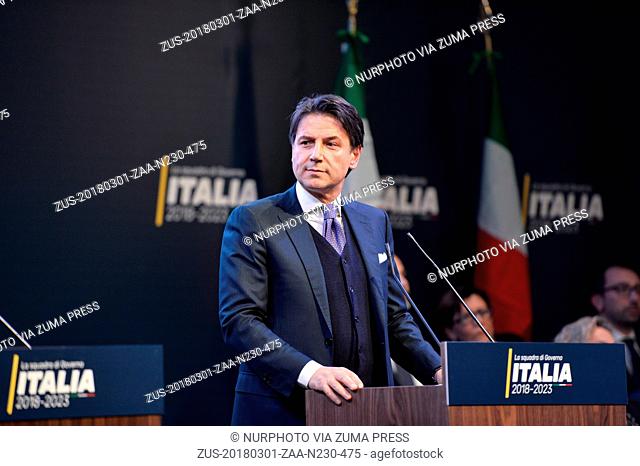 March 1, 2018 - Rome, Lazio, Italy - Giuseppe Conte, Public Administration Minister, during the presentation of would-be cabinet team ahead of elections on...