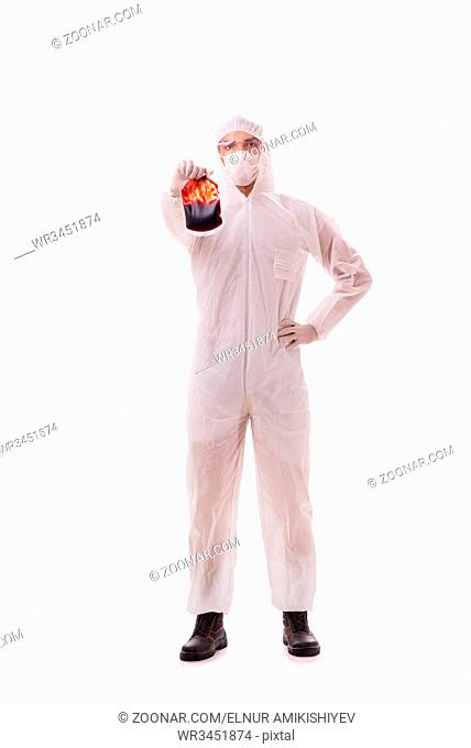 Epidemiologist with blood sample isolated on white background