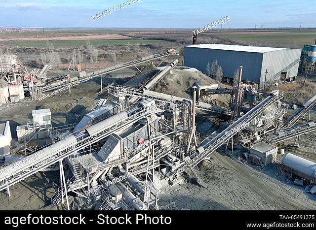 RUSSIA, DONETSK PEOPLE'S REPUBLIC - DECEMBER 5, 2023: A view of an aggregate processing plant at Kalchiksky granite quarry run by the Nedra state corporation