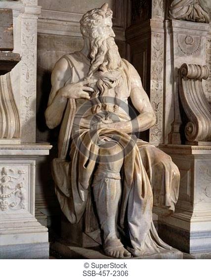 Moses Full View, Left Side Michelangelo Buonarroti 1475-1564 Italian Marble San Pietro in Vincoli, Rome, Italy