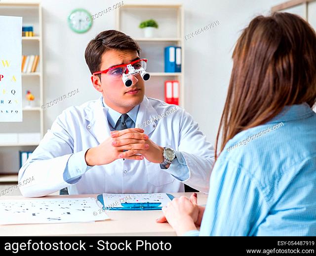 The doctor with patient at eye exam