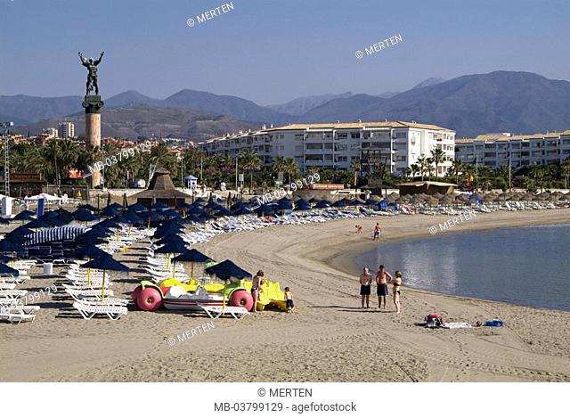 Spain, Andalusia, Costa Del sol,  Marbella, Puerto Banus, beach opinion,  Swimmers Europe, Southern Europe, Iberian peninsula, destination, destination, column