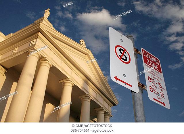 Holy Rosary Catholic Church and street signs, Bundaberg, East Coast, Queensland, Australia