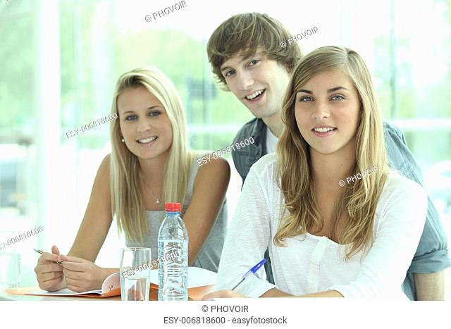 Three classmates revising together