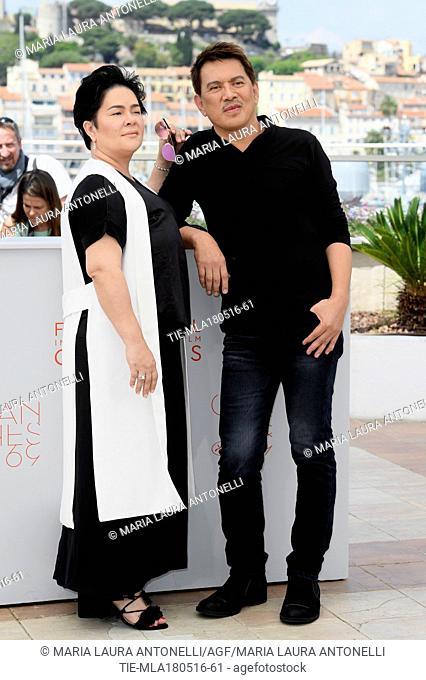 Jaclyn Jose, the director Brillante Mendoza during the photocall of film Ma' Rosa at 69th Cannes Film Festival, Cannes, FRANCE-18-05-2016