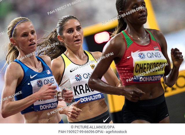 27 September 2019, Qatar, Doha: Athletics, World Championships, World Championships in Khalifa International Stadium: Women 3000 m obstacle