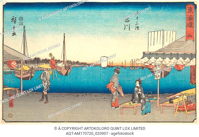 Shinagawa, æ±æµ·é“äº”åä¸‰æ¬¡ã€€å“å·ã€€é®«å·žã®èŒ¶ã‚„, Edo period (1615â€“1868), ca. 1840, Japan, Polychrome woodblock print; ink and color on paper