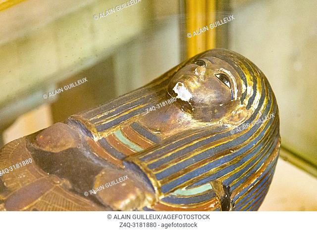 Egypt, Cairo, Egyptian Museum, from the tomb of Yuya and Thuya in Luxor : Wooden model coffin of Yuya, in the form of an osirian figure