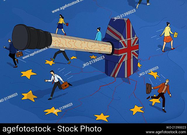 UK hammer breaking up the European Union flag