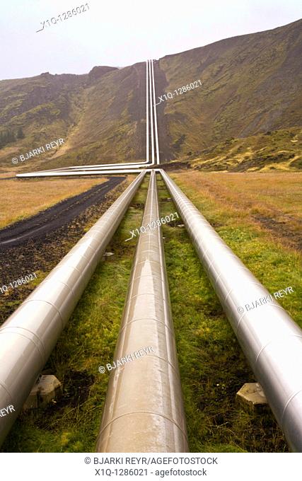 Hot water pipes that lead from Nesjavellir Geothermal Power Station in South Iceland to the Greater Reykjavík Area