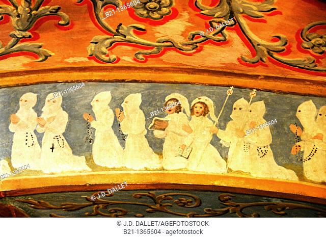15th century wall paintings of the Notre-Dame-de-Garaison abbey, Hautes-Pyrenees, Midi-Pyrenees, France