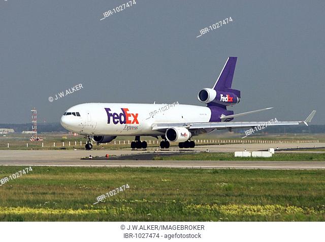 FEDEX, aeroplane, taxiing at Frankfurt Airport, Hesse, Germany, Europe