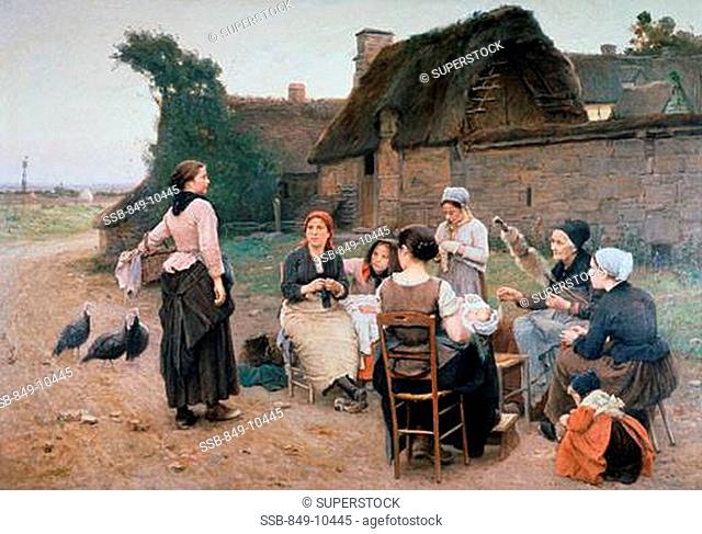 Peasant Women Chatting, Normandy Wencelas de Broczik 19th C. Czechoslovakia Oil On Canvas David David Gallery, Philadelphia, Pennsylvania USA