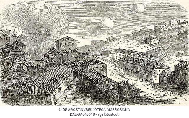 The suburb behind the Du Mat bastion, Sevastopol, Crimean war, from a sketch by Durand-Brager, illustration from L'Illustration, Journal Universel, No 640