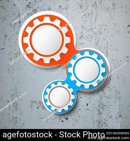 Infographic design with colored and white gears on the concrete background. Eps 10 vector file