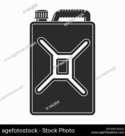 Black Jerry Can Isolated on White Background. Metal Fuel Container. Jerrycan Icon