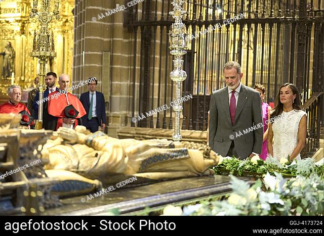 King Felipe VI of Spain, Queen Letizia of Spain attends Act of celebration of the 6th Centenary of the Privilege of the Union at St Mary's Cathedral on...