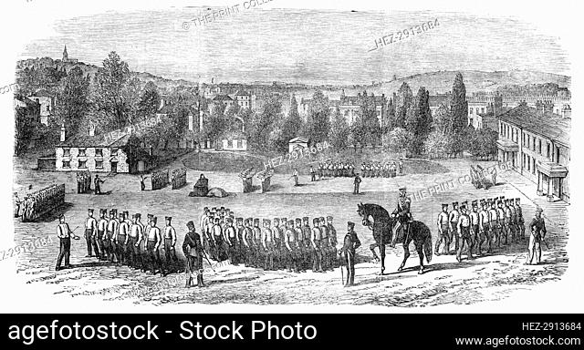 Foot Guards at Squad Drill, at the St. John's Wood Barracks, 1854. Creator: Unknown