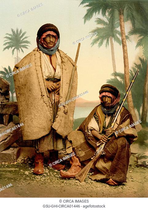 Bedouin Shepherds, Syria, Photochrome Print, circa 1900