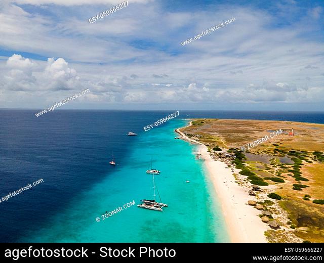 Small Curacao Island famous for day trips and snorkeling tours on the white beaches and blue clear ocean, Klein Curacao Island in the Caribbean sea