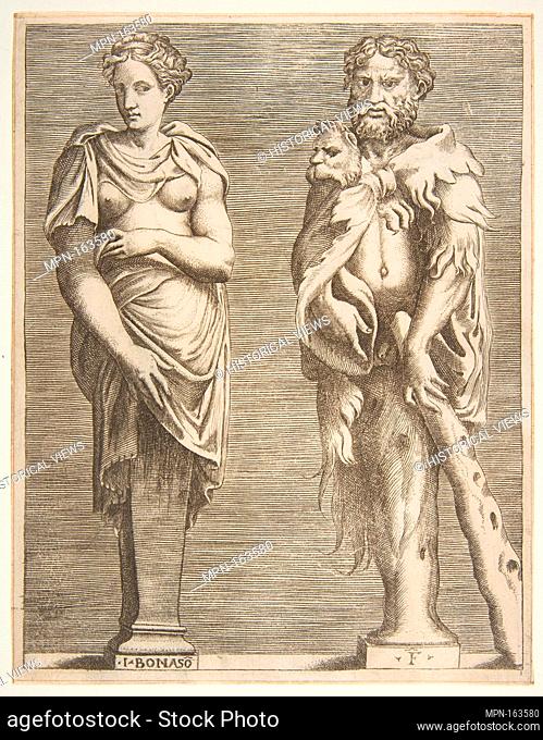 Terms of Hercules and Deianira. Artist: Giulio Bonasone (Italian, active Rome and Bologna, 1531-after 1576); Date: ca. 1531-76; Medium: Engraving;...