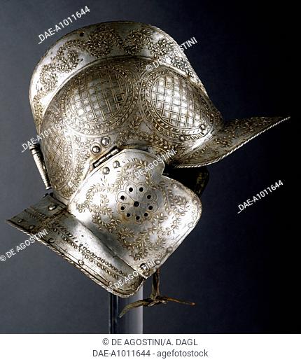 Burgonet helmet (bourgundian sallet) in steel, ca 1560. France, 16th century.  Florence, Museo Stibbert (Art Museum)