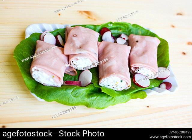 appetizer italian mortadella rolls filled with ricotta and sesame