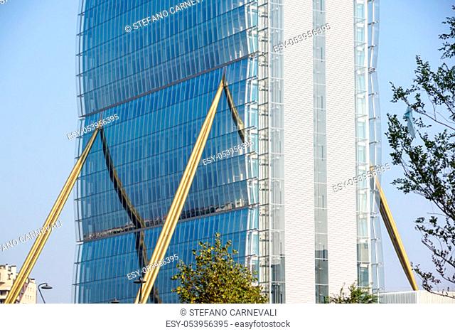 CITYLIFE, MILAN, ITALY - JANUARY 13, 2019 - Allianz Tower designed by the Architect Isozaki is one of the symbols of modernity and renovation of the city of...