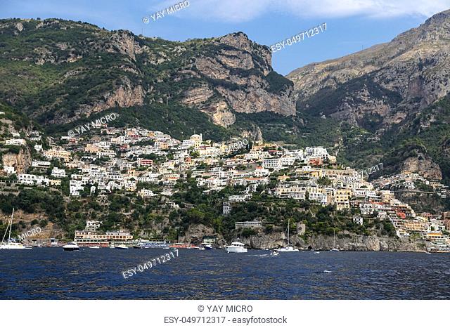 General view of Positano Town in Naples City, Italy