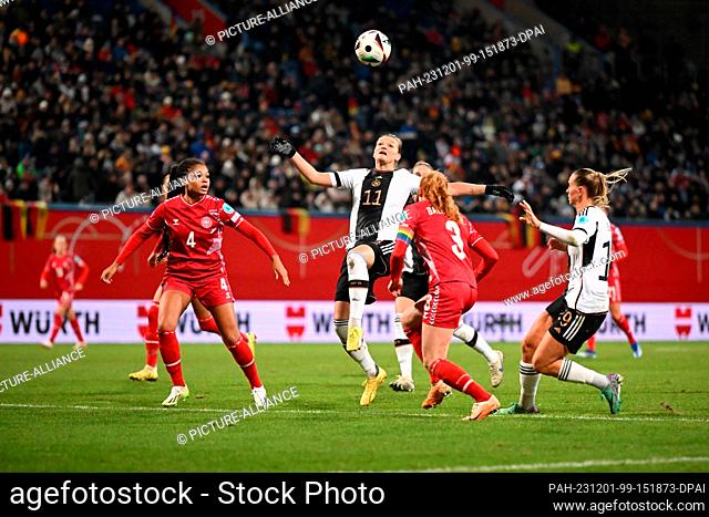 01 December 2023, Mecklenburg-Western Pomerania, Rostock: Soccer, Women: Nations League A Women, Germany - Denmark, group stage, group 3, match day 5