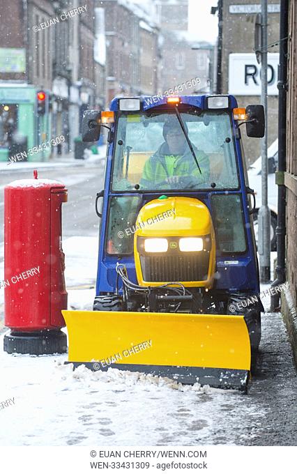 Northern Scotland is hit by snow fall and below freezing temperatures as snow arrives as far south as Montrose Featuring: people in Montrose Where: Montrose