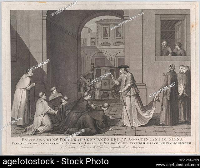 Pope Pius VI taking leave of the Augustinian monks in Siena, 1801. Creator: Girolamo Carattoni