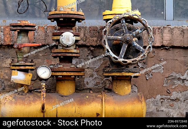 Closeup shot of big rusted valve industrial site