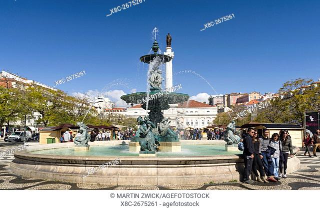 The Square Rossio or Praca Dom Pedro IV. Lisbon (Lisboa) the capital of Portugal. Europe, Southern Europe, Portugal, March