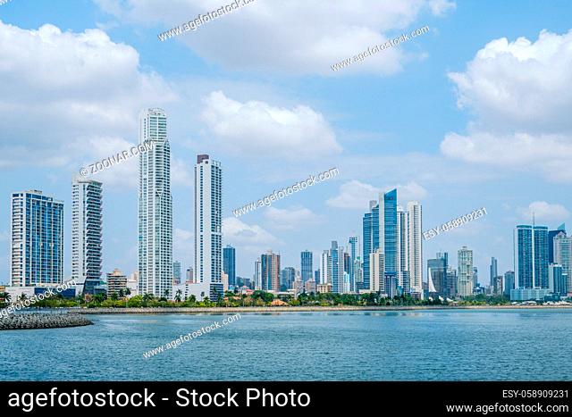 Skyscraper skyline , coast and ocean - Panama City downtown -