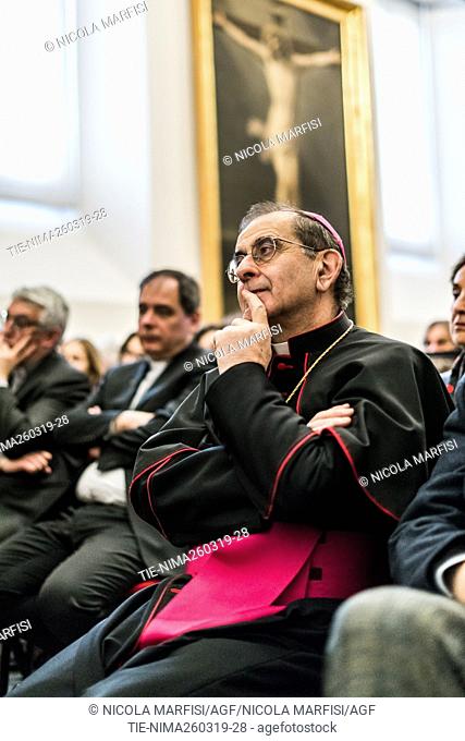 Bishop Mario Delpini attends at Exhibition ' Il Raffaello dell'Ambrosiana. In principio il cartone' The Preliminary Cartoon of the School of Athens by Raffaello...