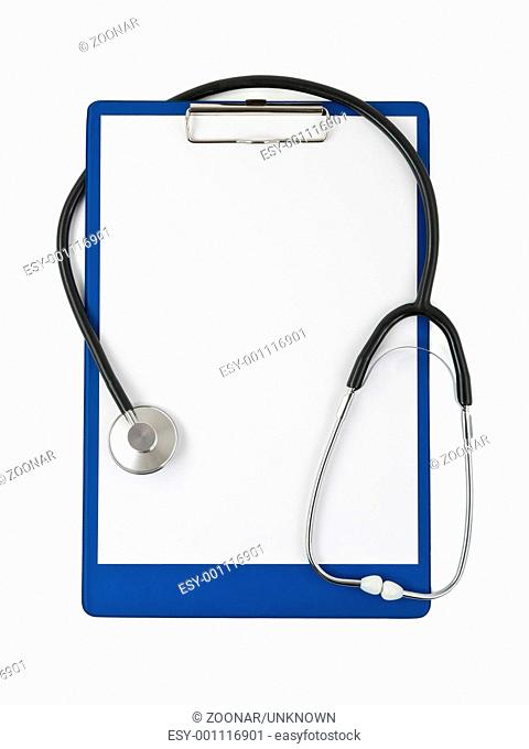 Medical clipboard and stethoscope