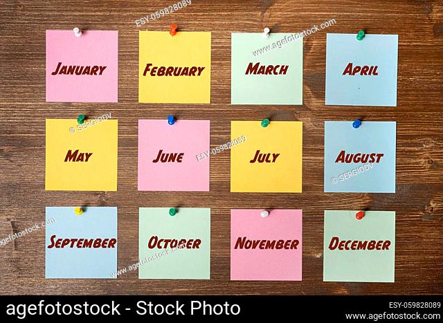 some colored cards with the months of the year written on them