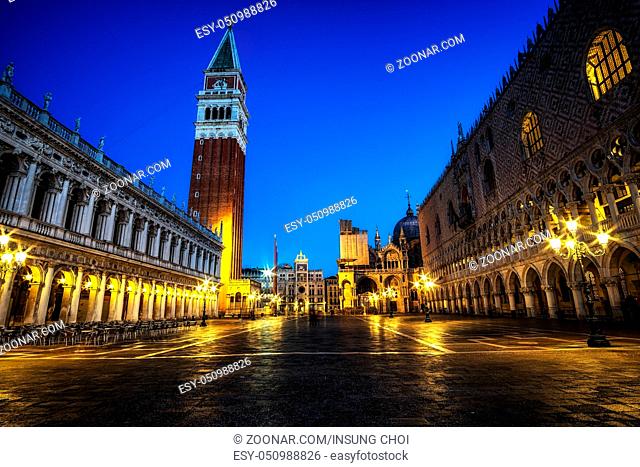 The view of Doge Palace and San Marco Square taken early in the morning before Sunrise