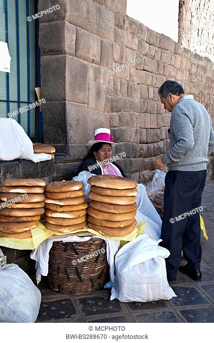 street vendor selling bread, Peru, Cusco